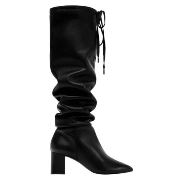 Zara Slouchy Leather Heeled Boots (Size 40/10) - Picture 4 of 8